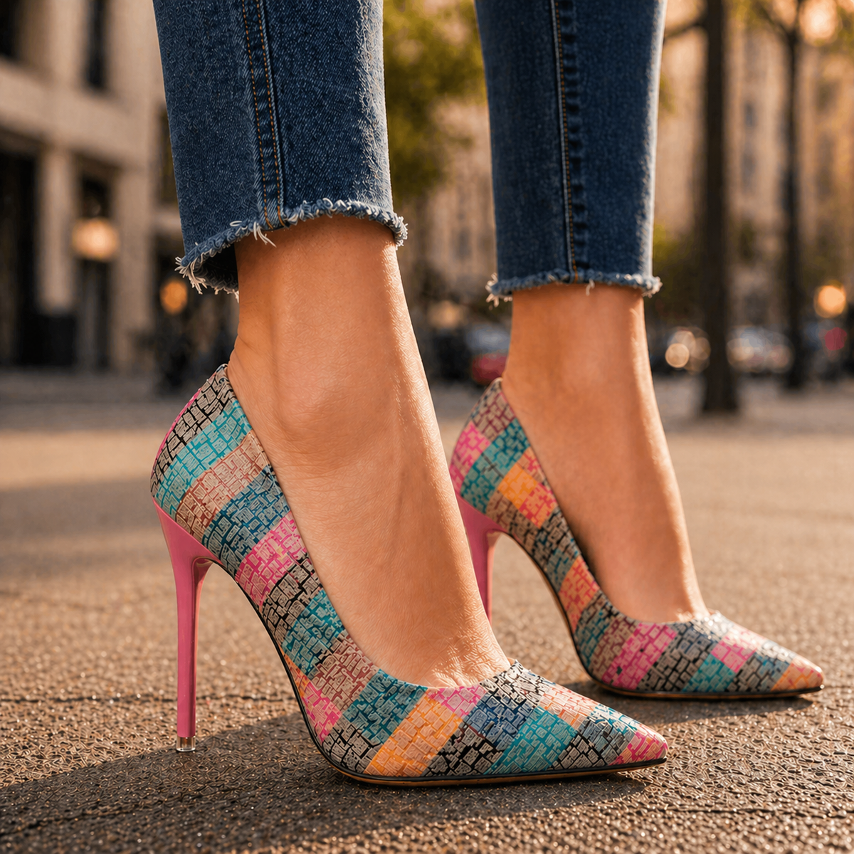 Amara | Printed Leather Pointed Toe Heels
