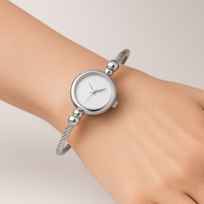 Iris | Savona Quartz Open Bangle in Non-Tarnish Metal