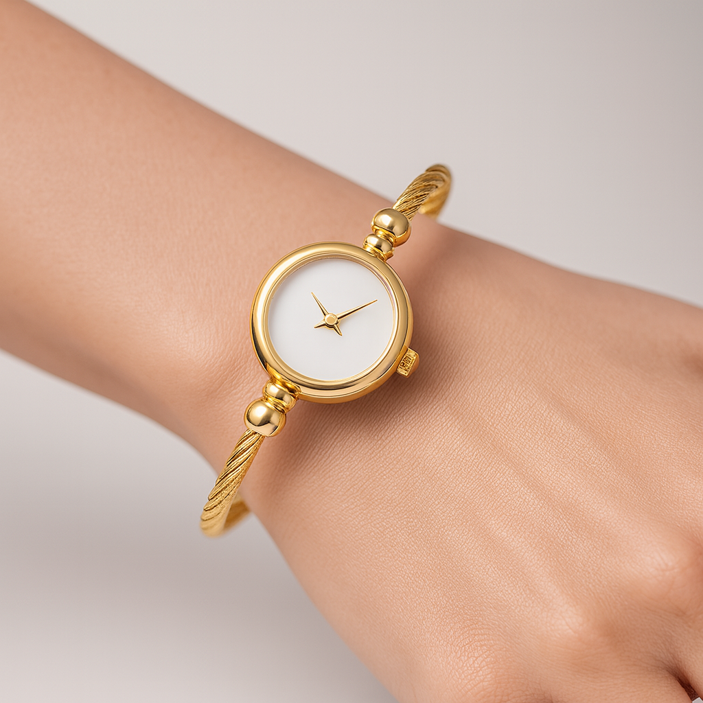 Iris | Savona Quartz Open Bangle in Non-Tarnish Metal