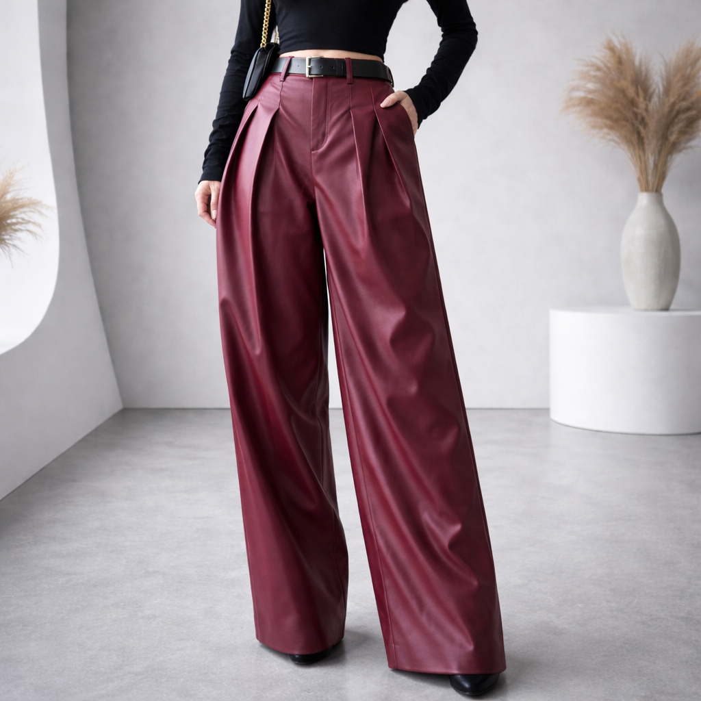 Isolde | Luxe Leather Wide-Leg Trousers