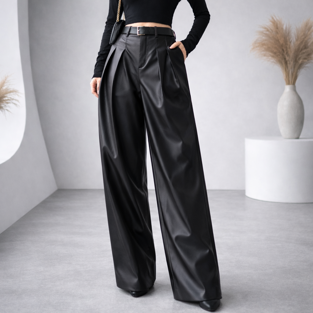 Isolde | Luxe Leather Wide-Leg Trousers