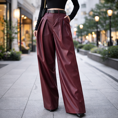 Isolde | Luxe Leather Wide-Leg Trousers
