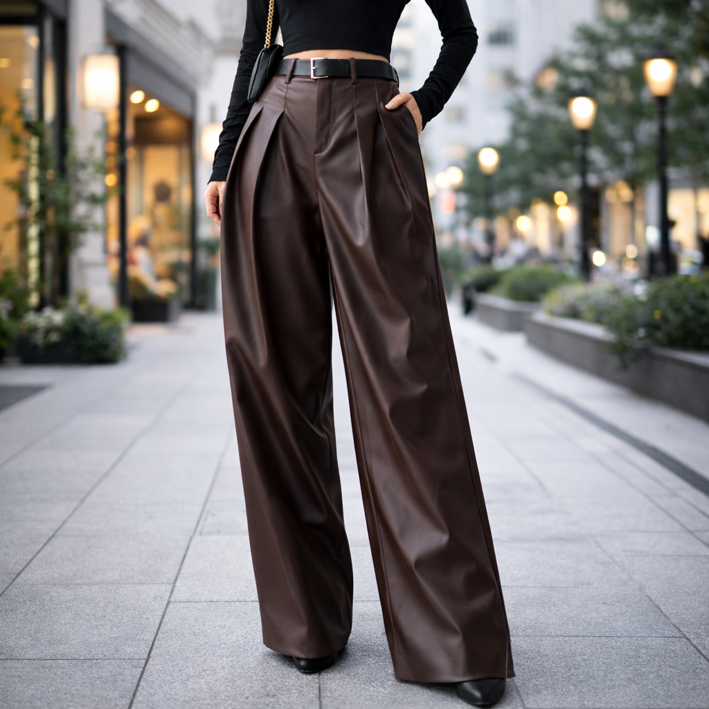 Isolde | Luxe Leather Wide-Leg Trousers