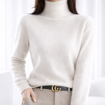 Edith | Luxe Mink Cashmere Ribbed Turtleneck Sweater