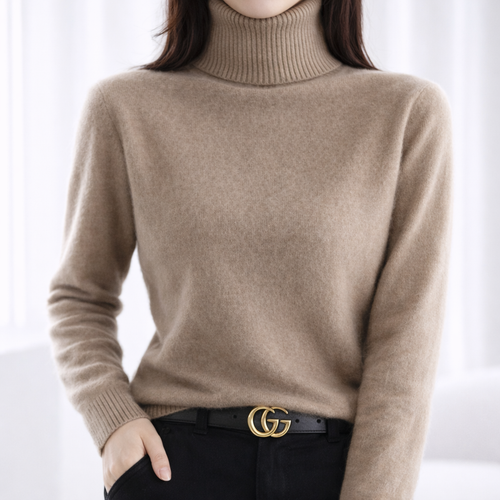 Edith | Luxe Mink Cashmere Ribbed Turtleneck Sweater