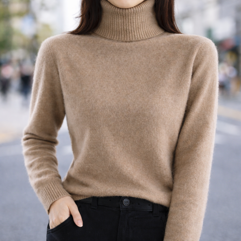 Edith | Luxe Mink Cashmere Ribbed Turtleneck Sweater