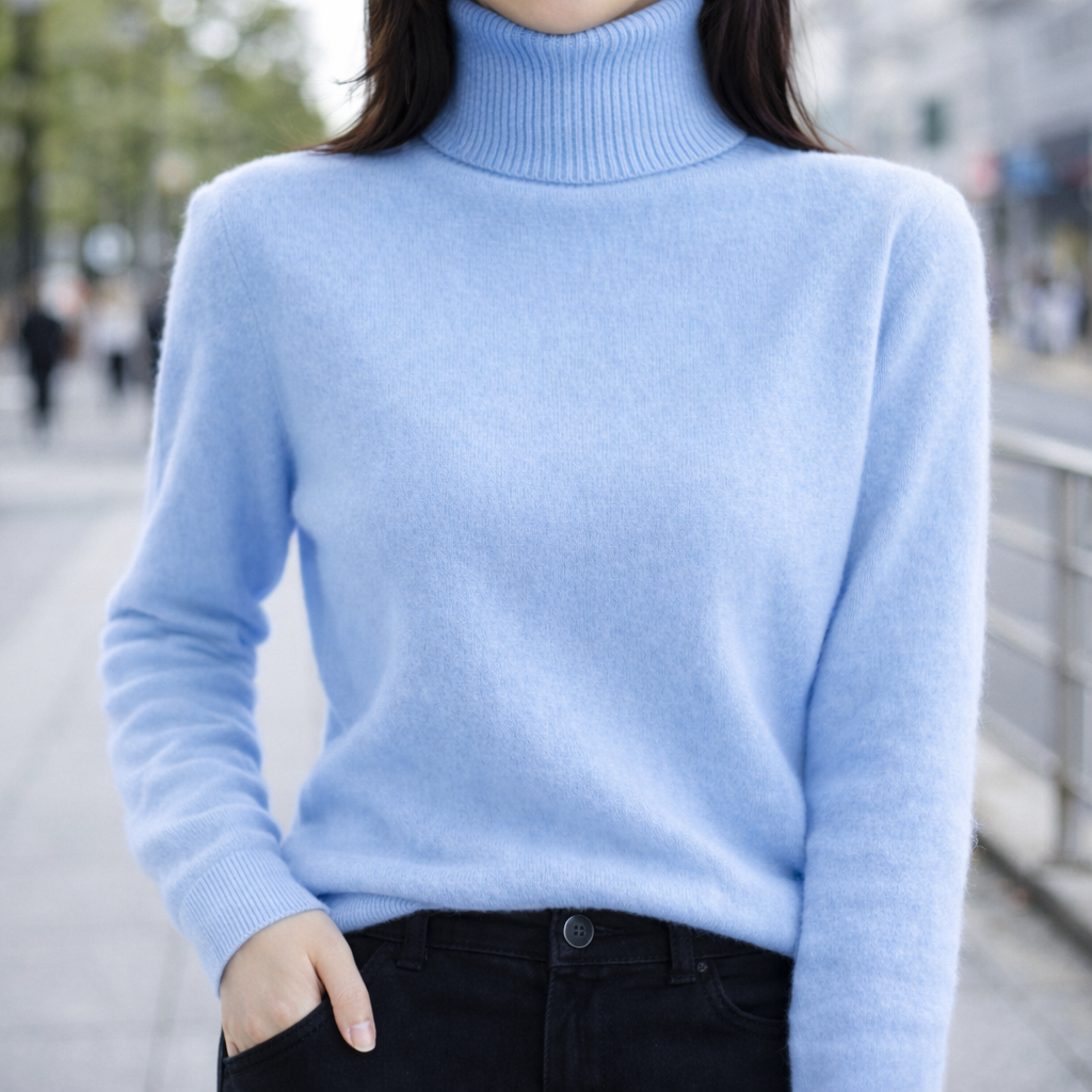 Edith | Luxe Mink Cashmere Ribbed Turtleneck Sweater