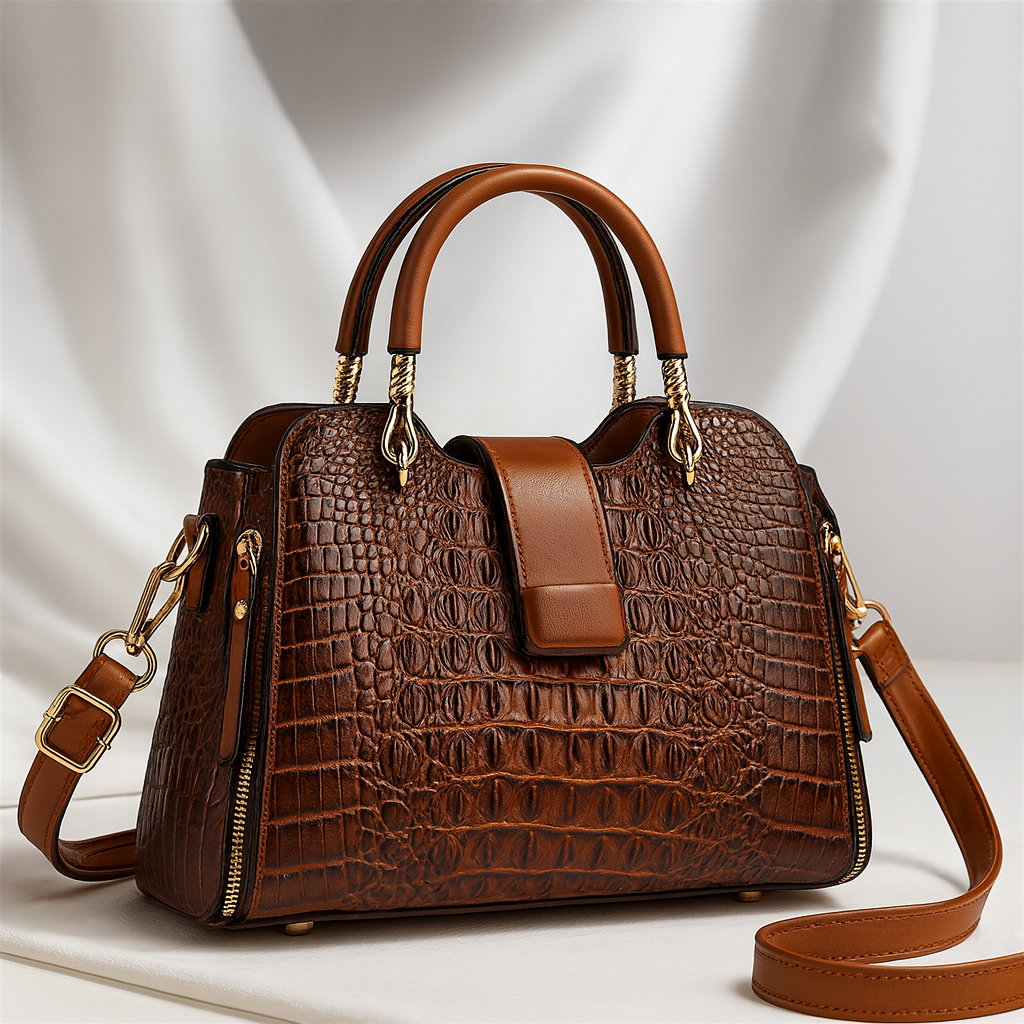 Rafaela | Croc-Embossed Leather Handbag with Gold Hardware