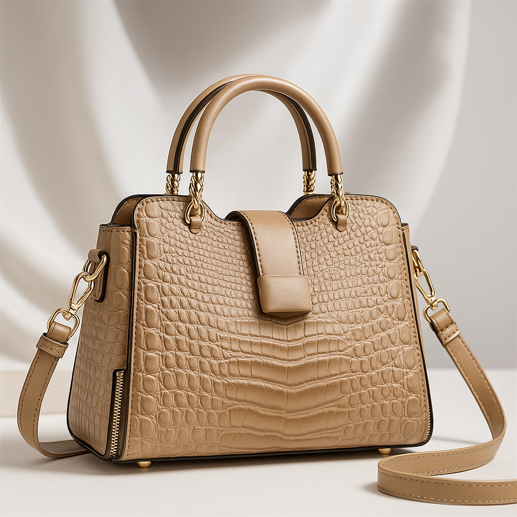 Rafaela | Croc-Embossed Leather Handbag with Gold Hardware