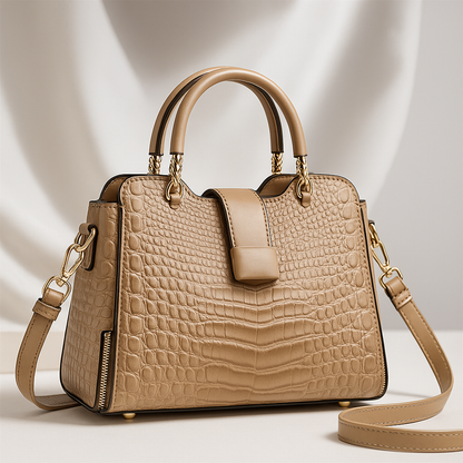 Rafaela | Croc-Embossed Leather Handbag with Gold Hardware