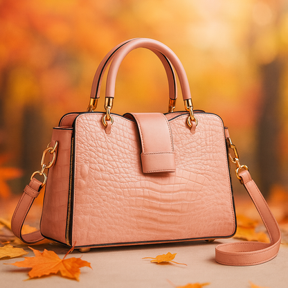 Rafaela | Croc-Embossed Leather Handbag with Gold Hardware