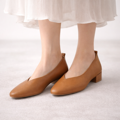 Clara | Italian Leather Low Block Heel Pumps