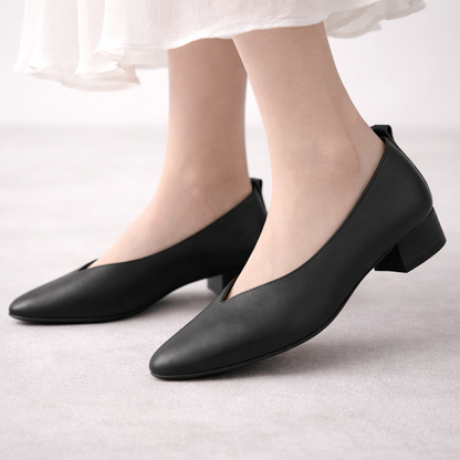 Clara | Italian Leather Low Block Heel Pumps