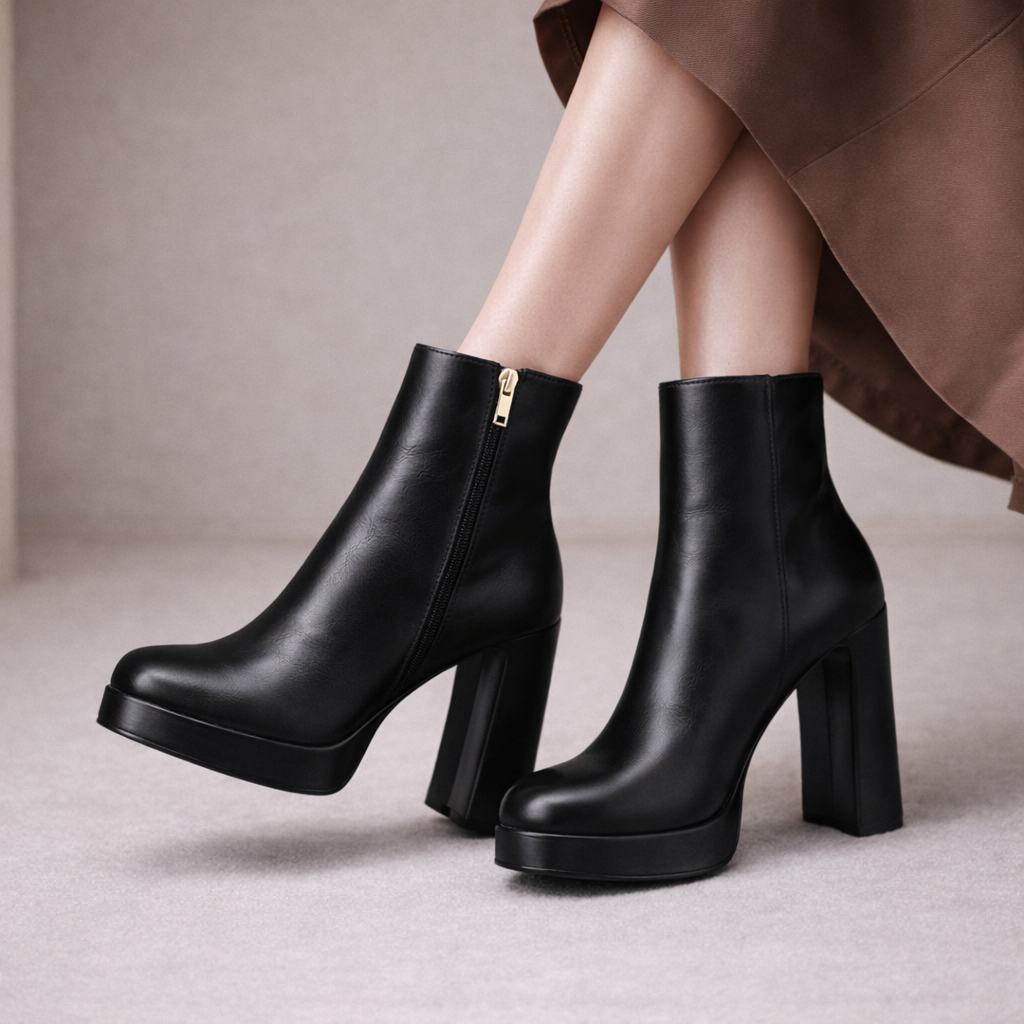 Cora | Italian Leather Block Heels with Zipper