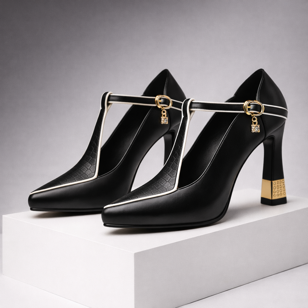 Eleanora | Luxe Leather Block Heels with Gold Buckle