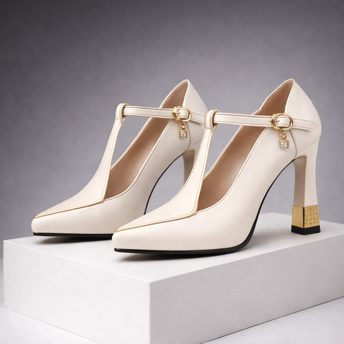 Eleanora | Luxe Leather Block Heels with Gold Buckle