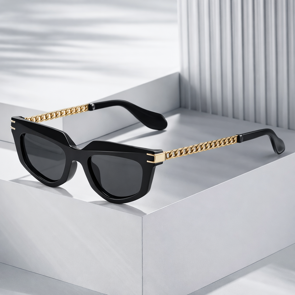 Delphine | Cat-Eye Sunglasses with Gold Chain Temples