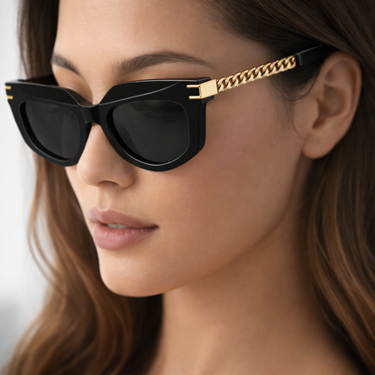Delphine | Cat-Eye Sunglasses with Gold Chain Temples