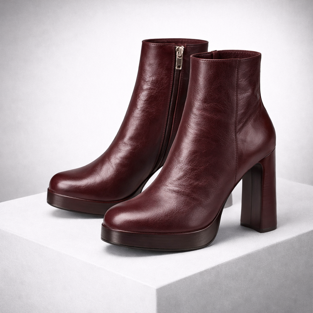Cora | Italian Leather Block Heels with Zipper