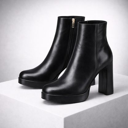 Cora | Italian Leather Block Heels with Zipper