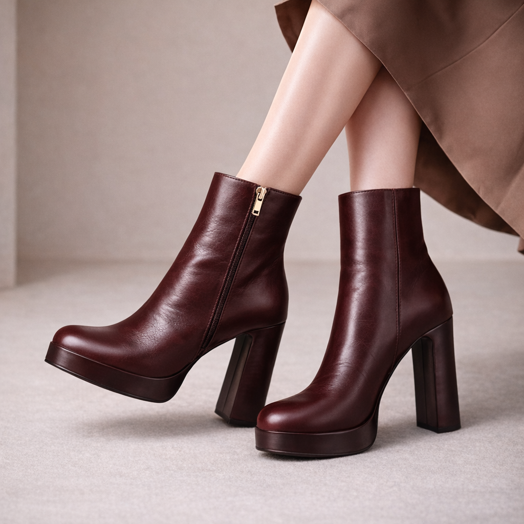Cora | Italian Leather Block Heels with Zipper