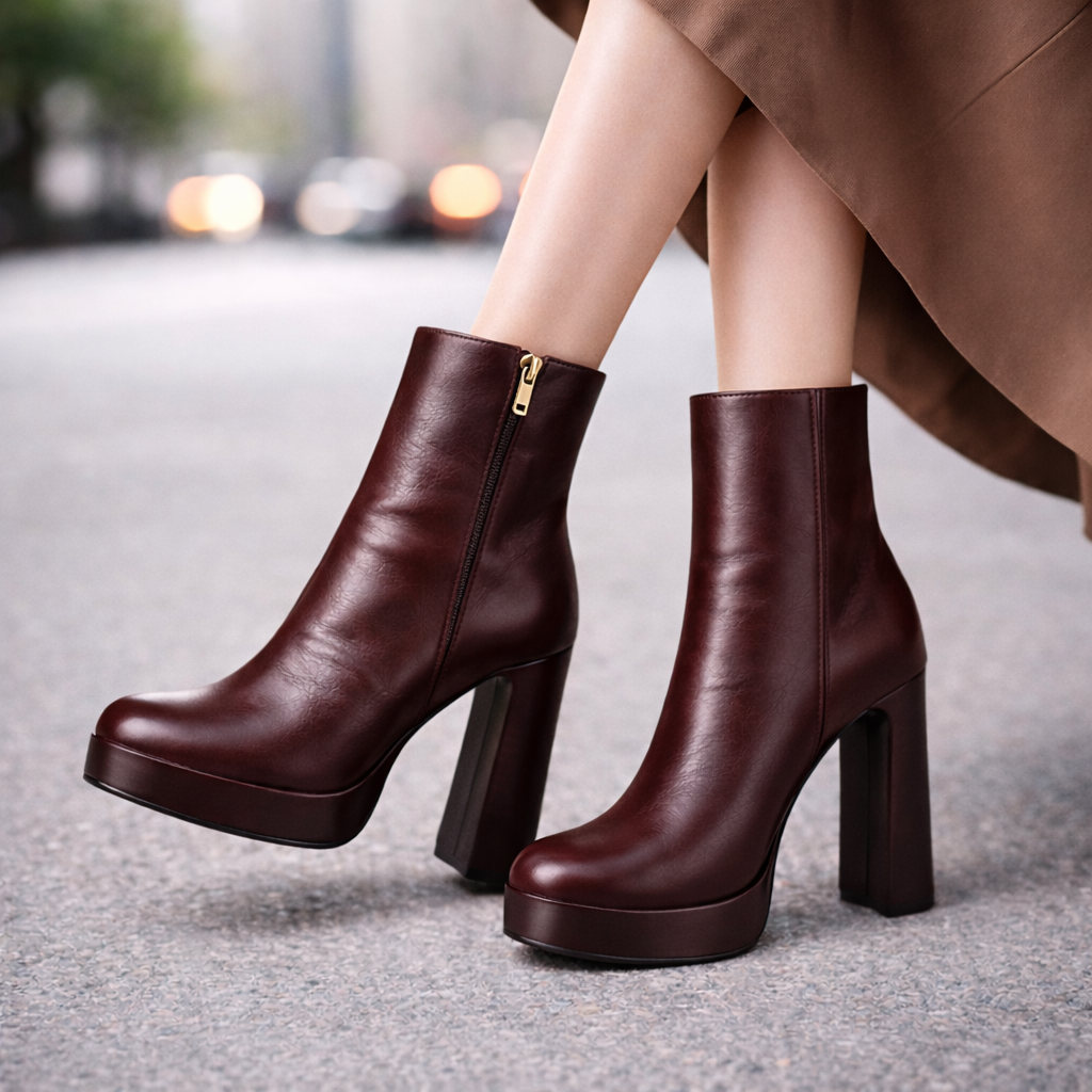 Cora | Italian Leather Block Heels with Zipper
