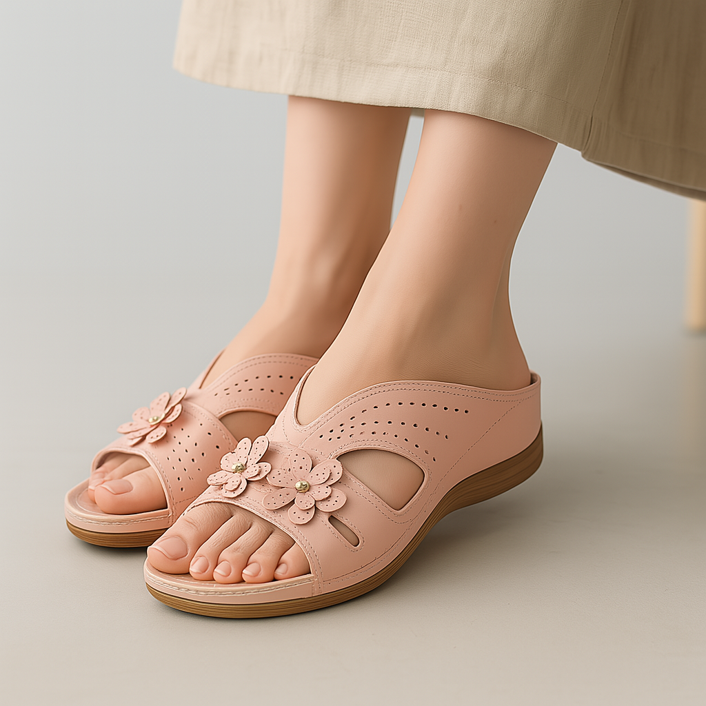 Josephine | Floral Leather Slip-On Sandals