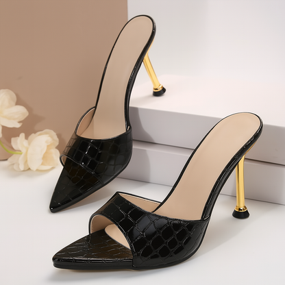 Gemma | Croc-Embossed Open Toe Stiletto Heels