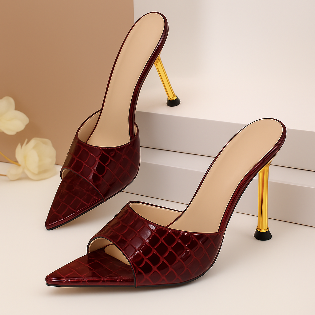 Gemma | Croc-Embossed Open Toe Stiletto Heels
