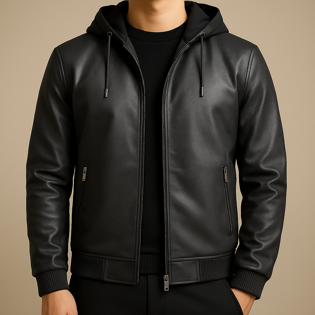 Hamish | Premium Leather Zip-Up Hooded Jacket