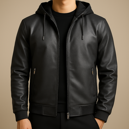 Hamish | Premium Leather Zip-Up Hooded Jacket