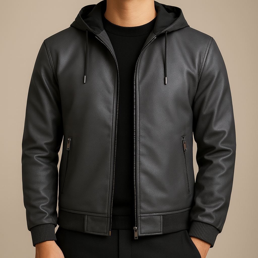 Hamish | Premium Leather Zip-Up Hooded Jacket
