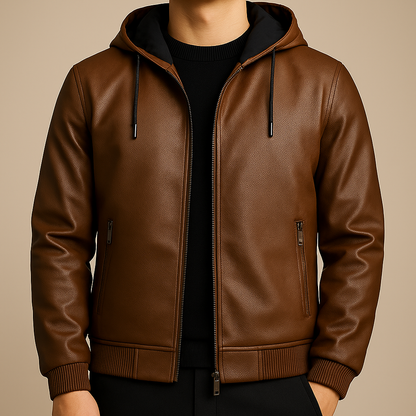 Hamish | Premium Leather Zip-Up Hooded Jacket