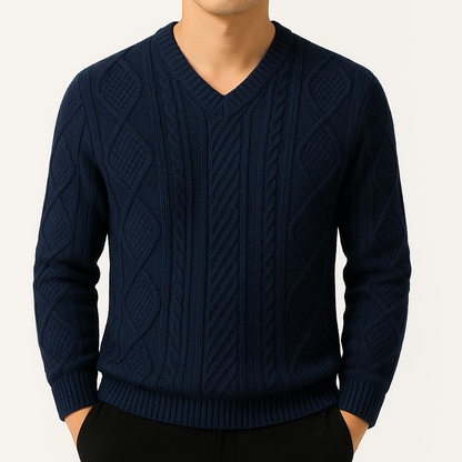 Isaac | Cable Knit V-Neck Wool Pullover