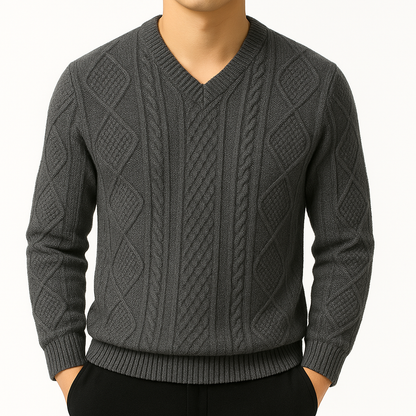 Isaac | Cable Knit V-Neck Wool Pullover