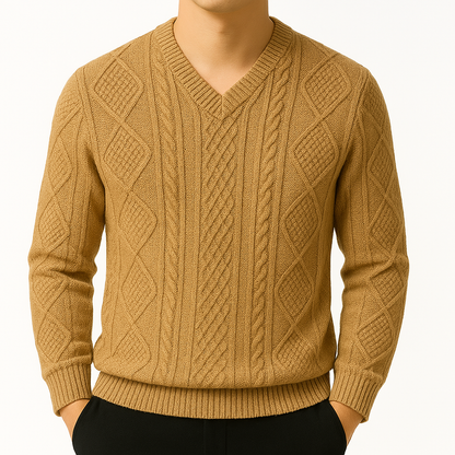 Isaac | Cable Knit V-Neck Wool Pullover