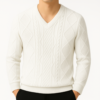 Isaac | Cable Knit V-Neck Wool Pullover