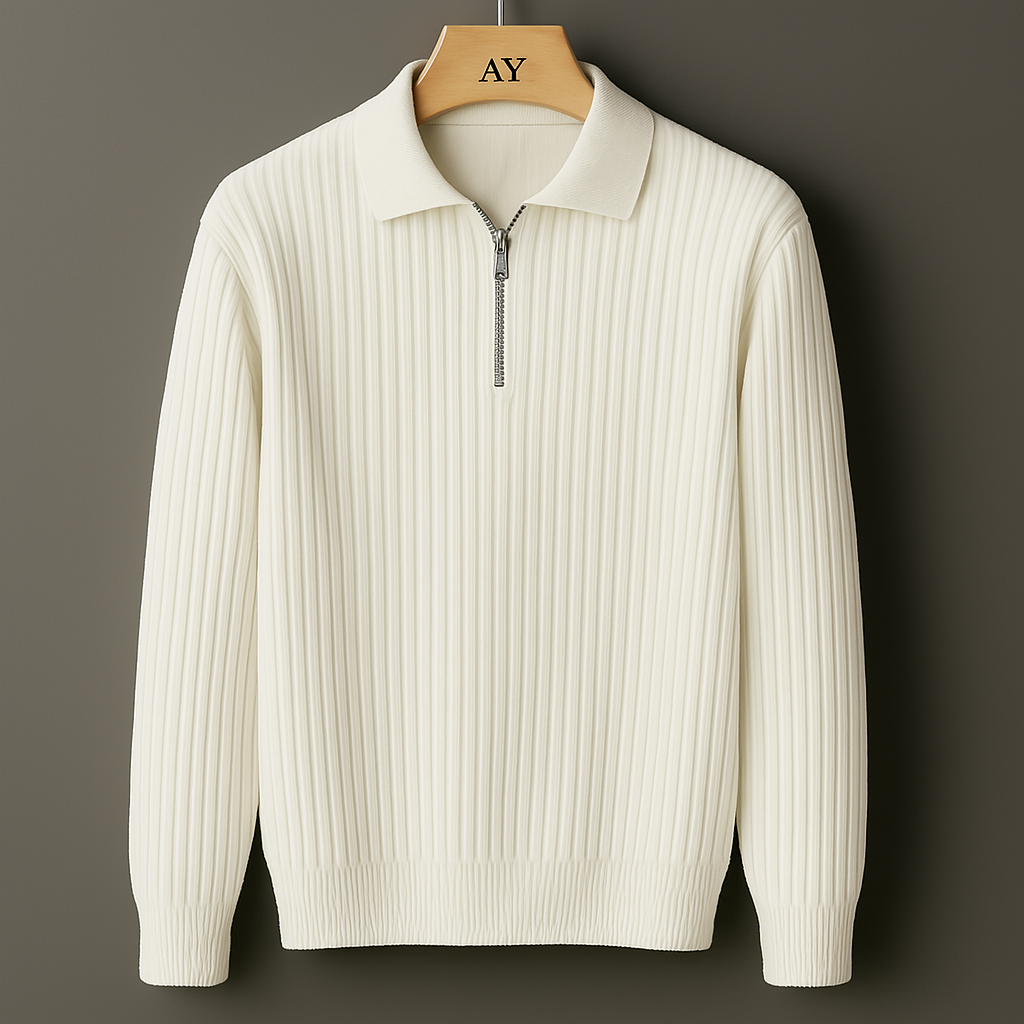 Rhys | Cotton Ribbed Quarter-Zip Sweater