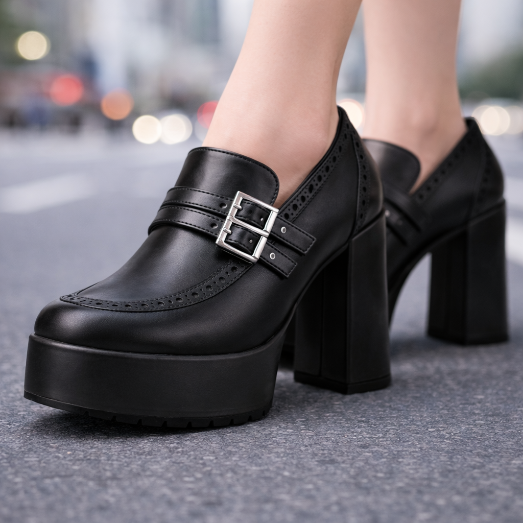Daphne | Chic Leather Block Heels with Buckle Strap