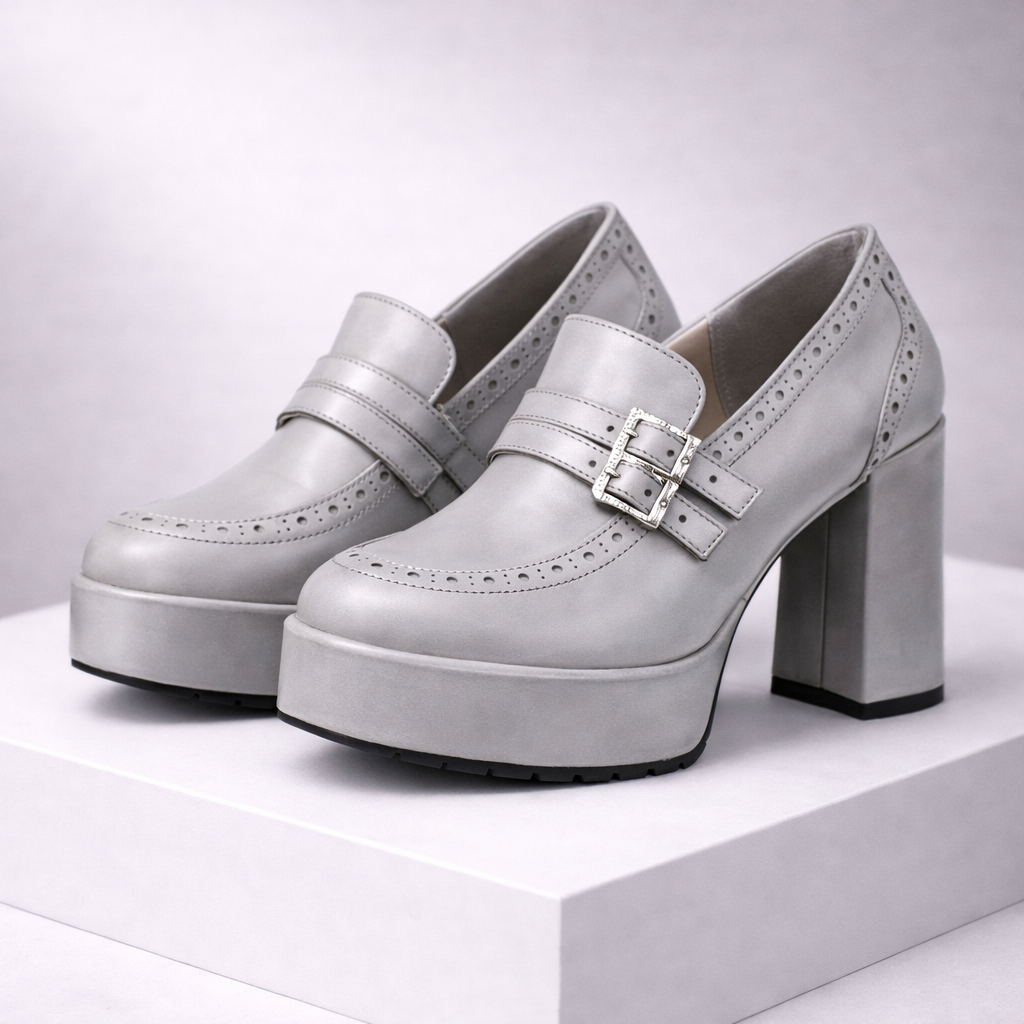 Daphne | Chic Leather Block Heels with Buckle Strap
