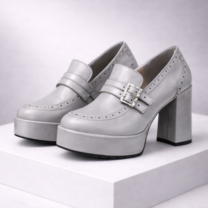 Daphne | Chic Leather Block Heels with Buckle Strap