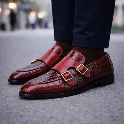 Atticus | Croc-Embossed Italian Leather Monk Strap Shoes