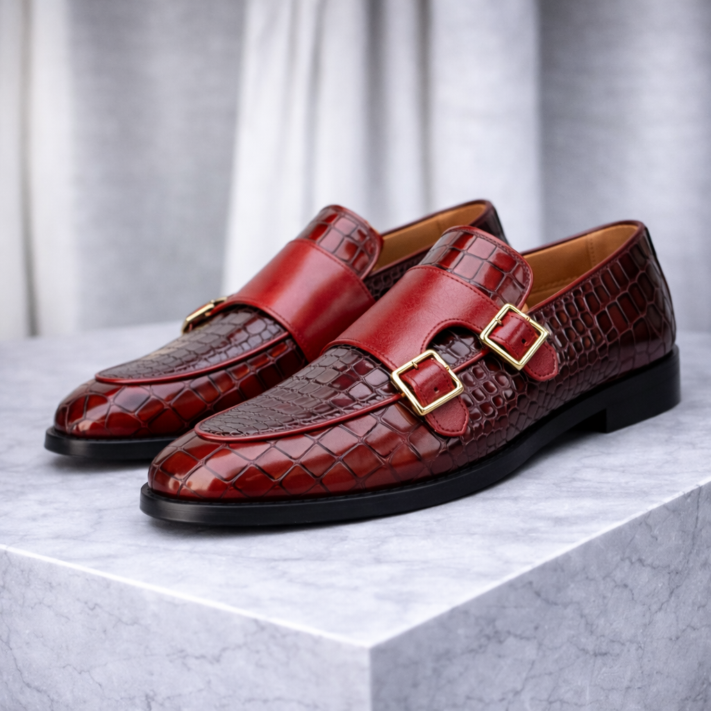 Atticus | Croc-Embossed Italian Leather Monk Strap Shoes