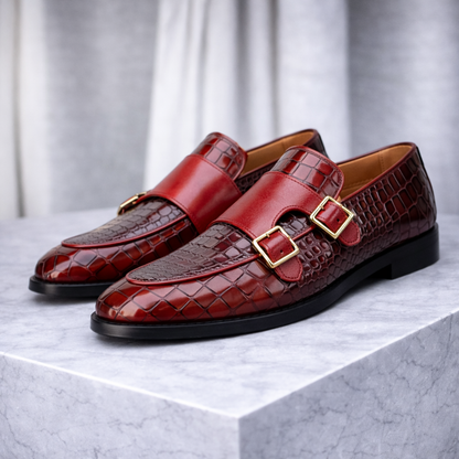 Atticus | Croc-Embossed Italian Leather Monk Strap Shoes