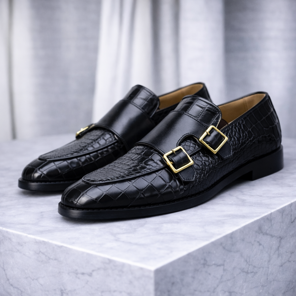 Atticus | Croc-Embossed Italian Leather Monk Strap Shoes