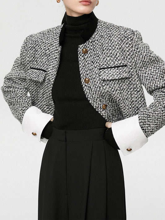 Chic Tweed Boucle Crop Blazer with Long Sleeves | Stylish Layering Piece for Effortless Elegance