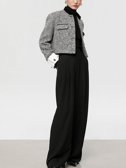 Chic Tweed Boucle Crop Blazer with Long Sleeves | Stylish Layering Piece for Effortless Elegance