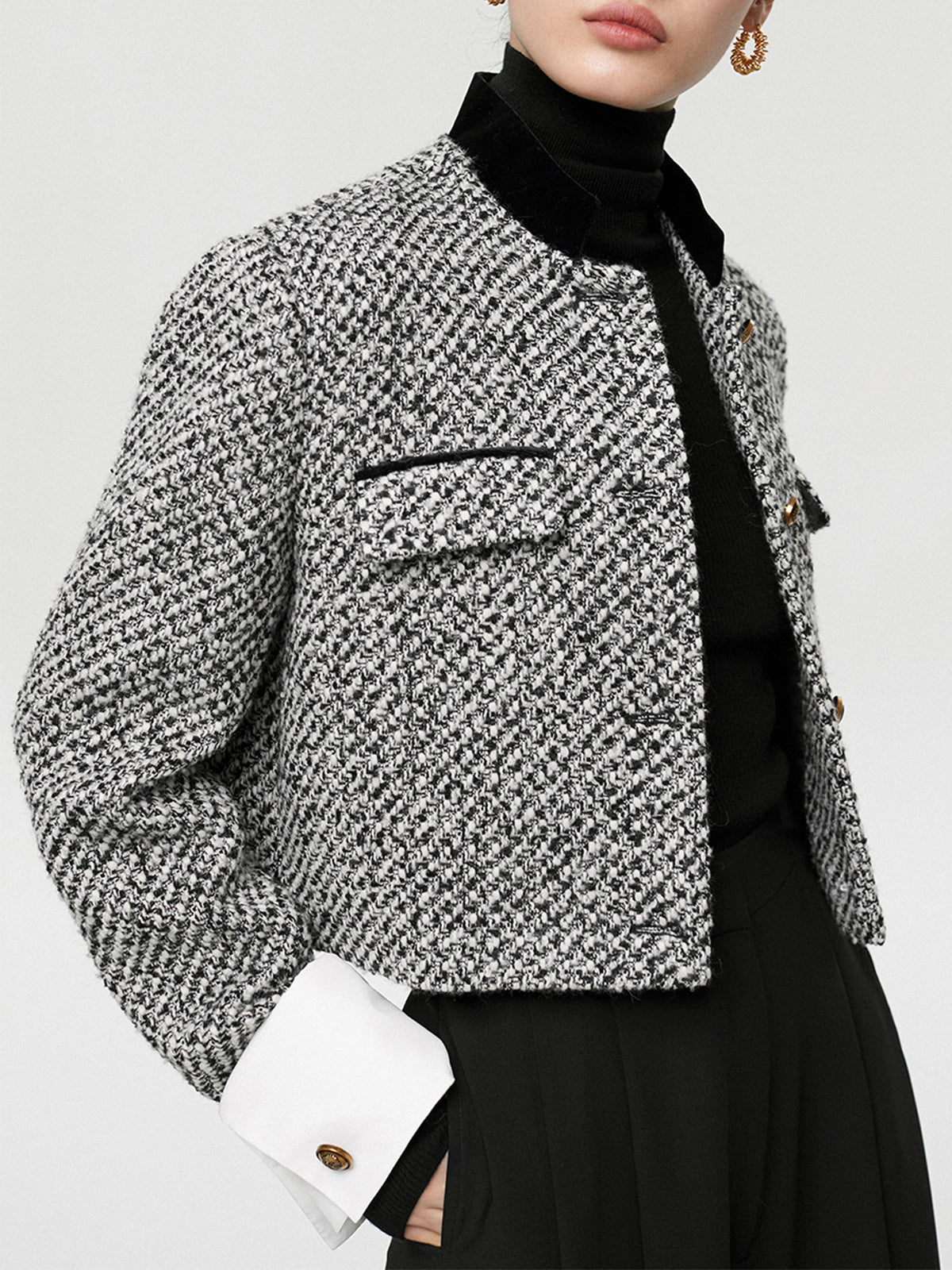 Chic Tweed Boucle Crop Blazer with Long Sleeves | Stylish Layering Piece for Effortless Elegance