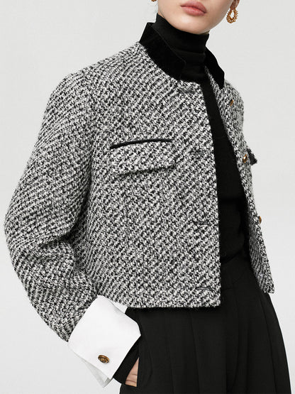 Chic Tweed Boucle Crop Blazer with Long Sleeves | Stylish Layering Piece for Effortless Elegance
