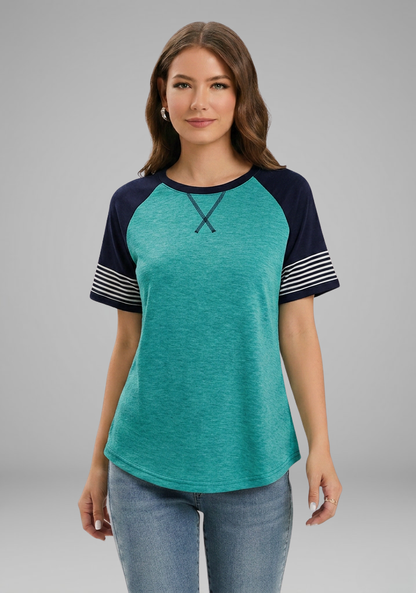 Lila | Striped Cuff Raglan Sleeve T-Shirt